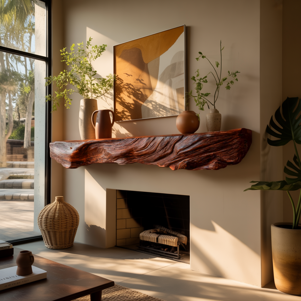 Live Edge Solid Wood Fireplace Mantel Shelf - view 2
