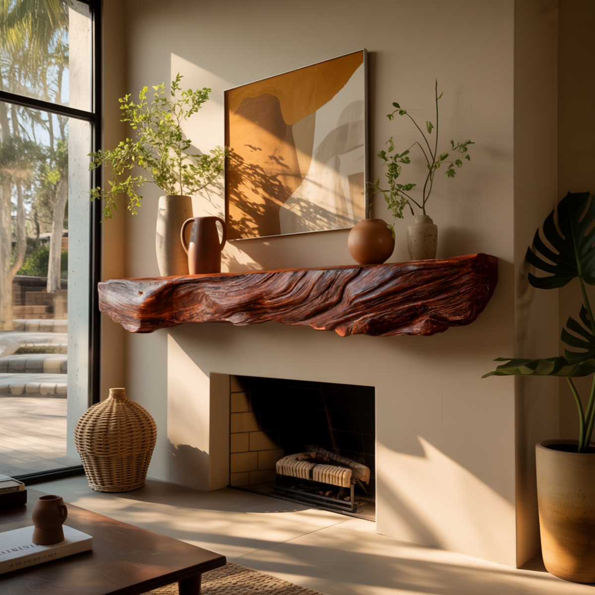 Live Edge Solid Wood Fireplace Mantel Shelf - view 2