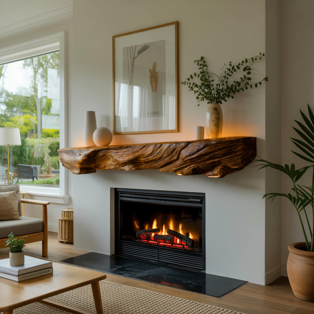 Live Edge Solid Wood Fireplace Mantel Shelf - view 3