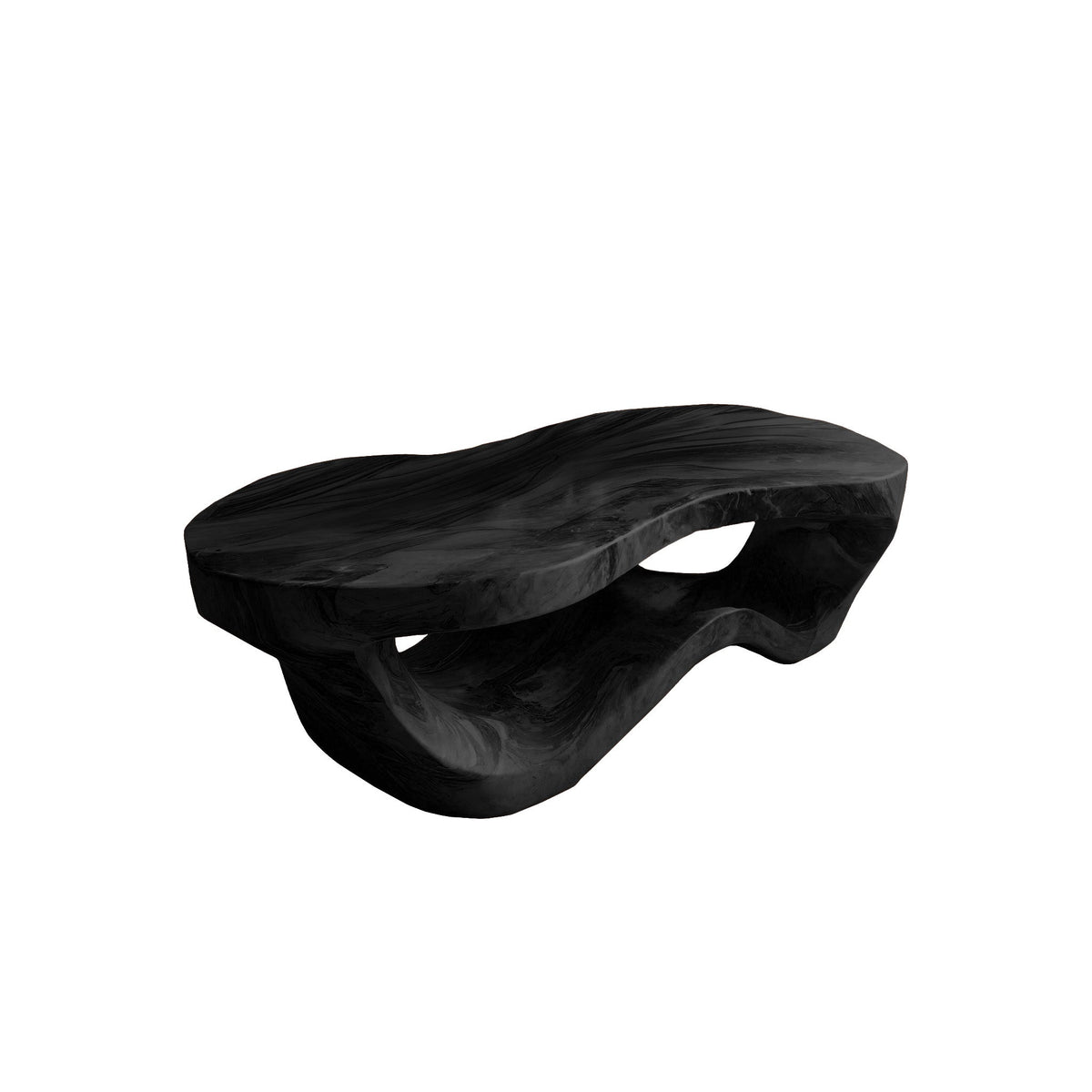 Sculpted Solid Hardwood Coffee Table with Wave-Like Base in Black finish