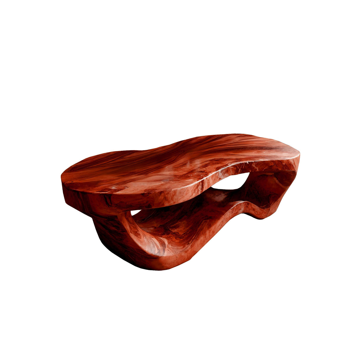 Sculpted Solid Hardwood Coffee Table with Wave-Like Base in Mahogany finish