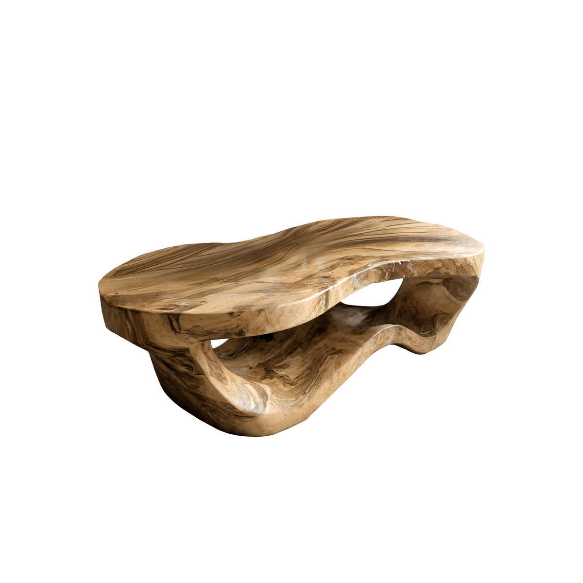Sculpted Solid Hardwood Coffee Table with Wave-Like Base in Natural Oak finish