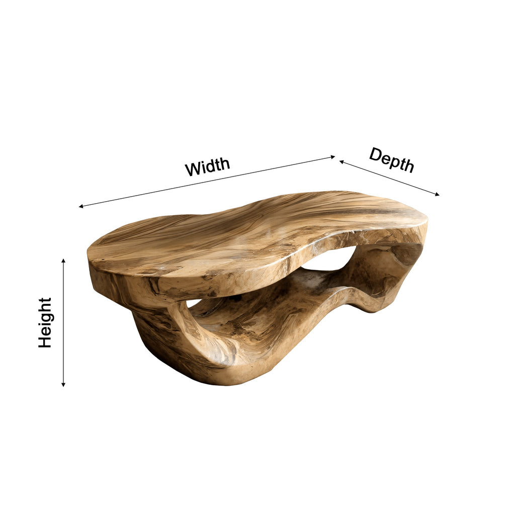 Sculpted Solid Hardwood Coffee Table with Wave-Like Base - view 5