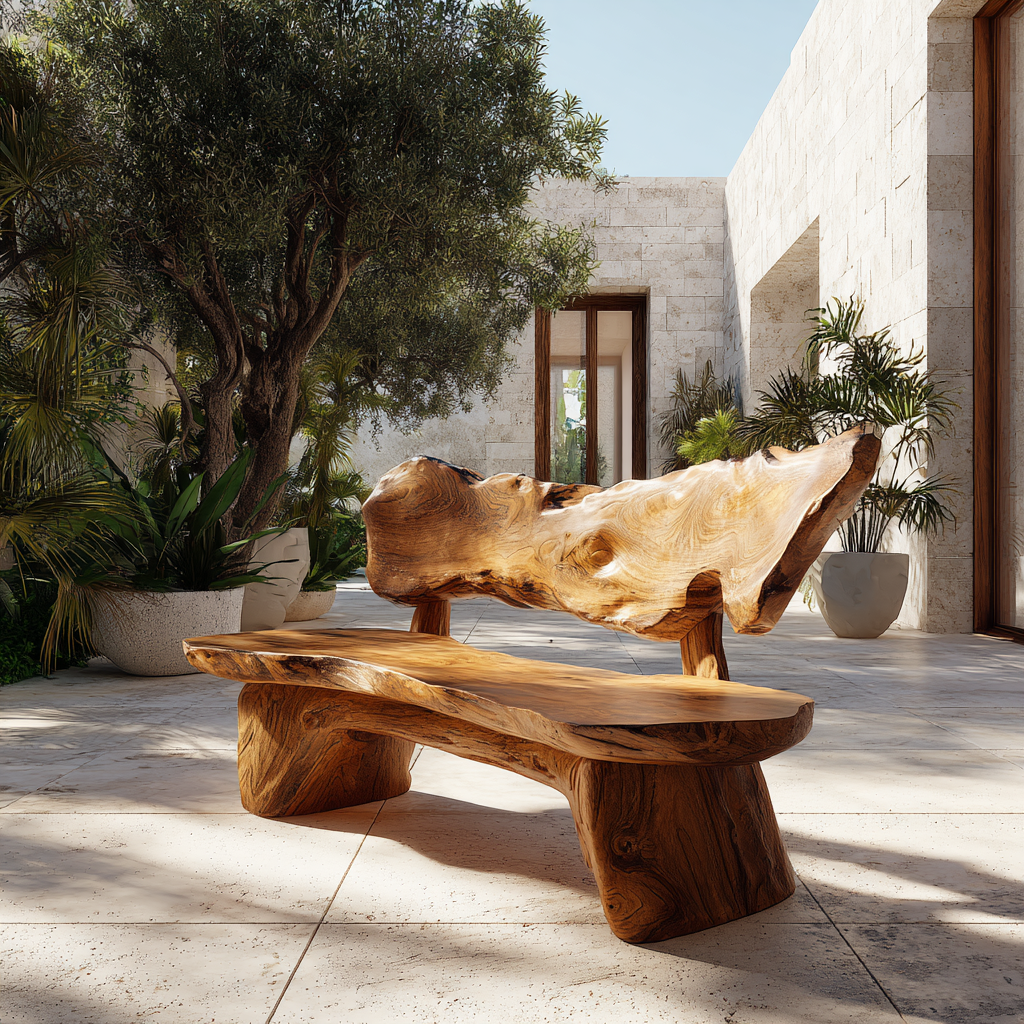 Handcrafted Solid Hardwood Outdoor Bench with Live Edge Backrest - view 4