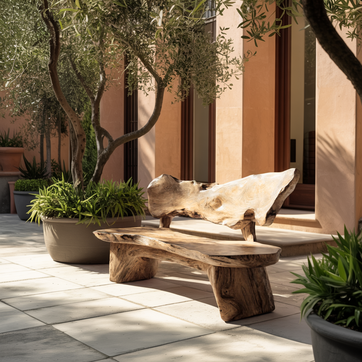 Handcrafted Solid Hardwood Outdoor Bench with Live Edge Backrest - view 5