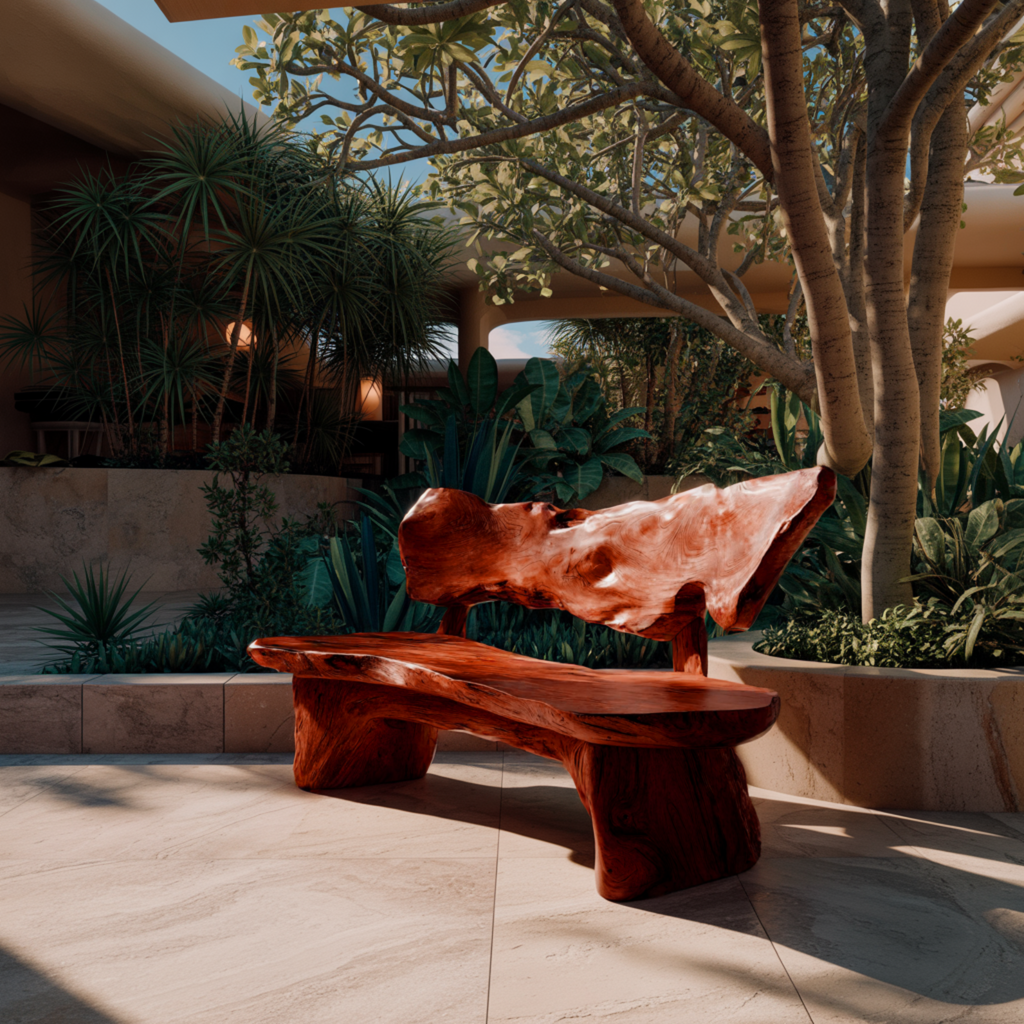 Handcrafted Solid Hardwood Outdoor Bench with Live Edge Backrest - view 6
