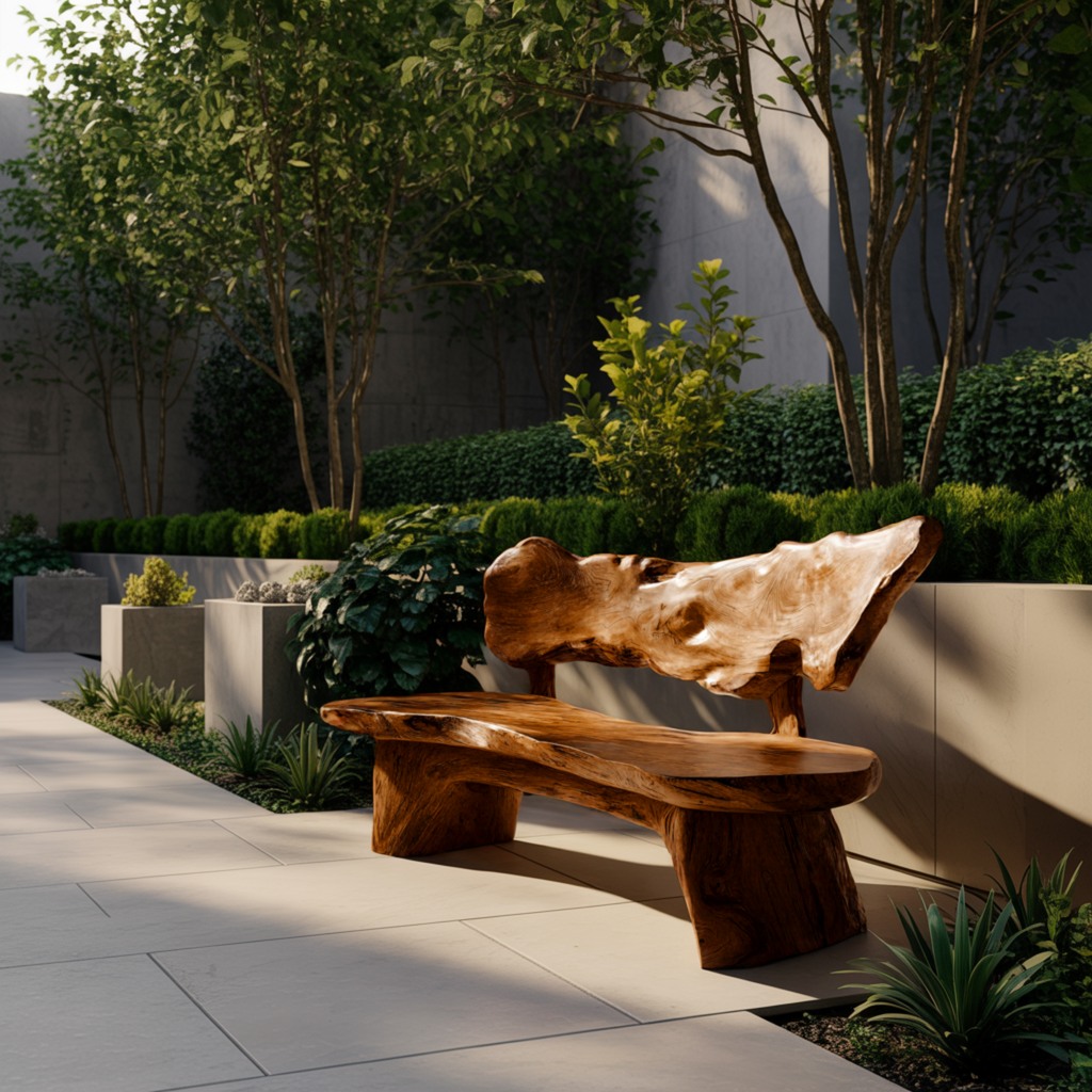 Handcrafted Solid Hardwood Outdoor Bench with Live Edge Backrest - view 7