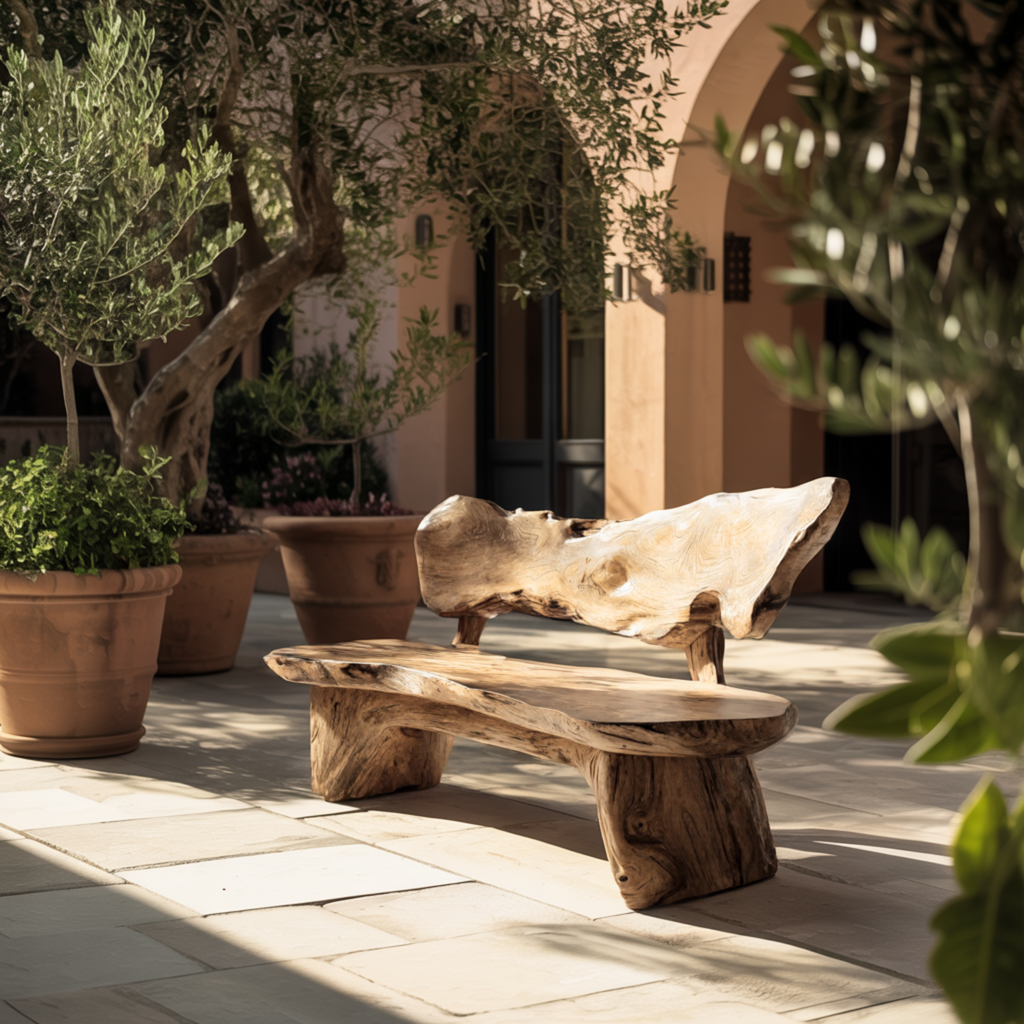 Handcrafted Solid Hardwood Outdoor Bench with Live Edge Backrest