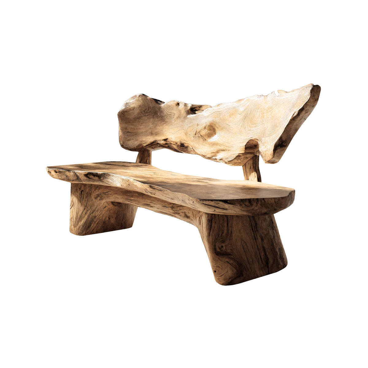 Handcrafted Solid Hardwood Outdoor Bench with Live Edge Backrest in Natural Oak finish