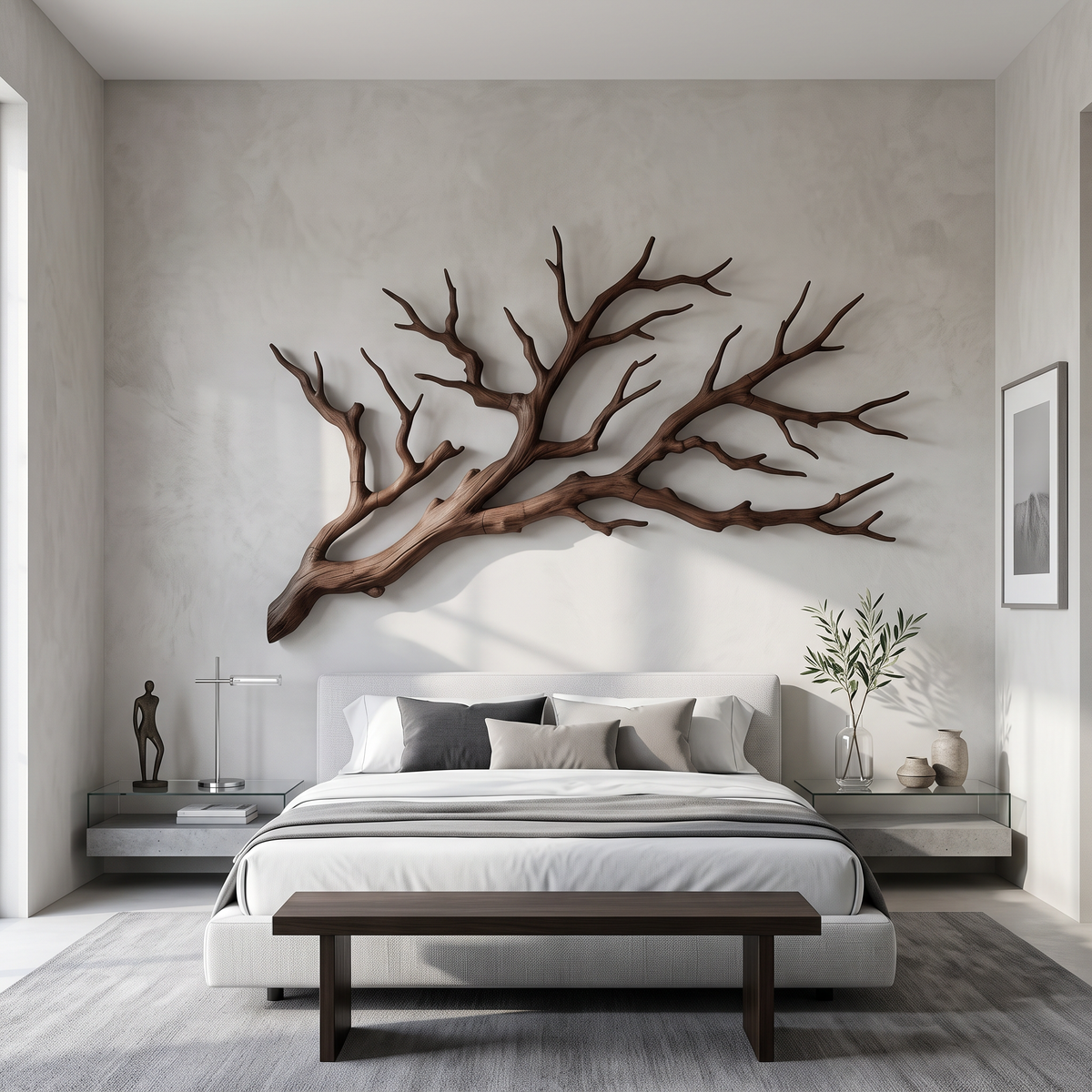 Rustic Natural Tree Root Wall Art for Bedroom Headboard Wall in Walnut finish
