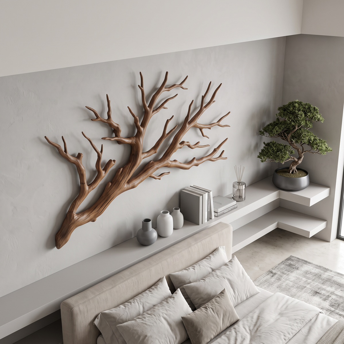 Rustic Natural Tree Root Wall Art for Bedroom Headboard Wall in Brown finish