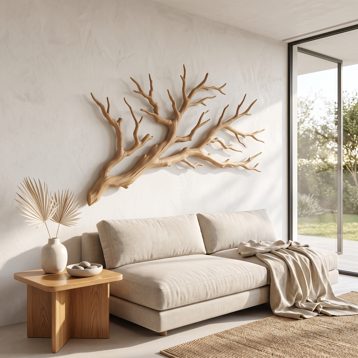 Rustic Natural Tree Root Wall Art for Bedroom Headboard Wall in Oak finish