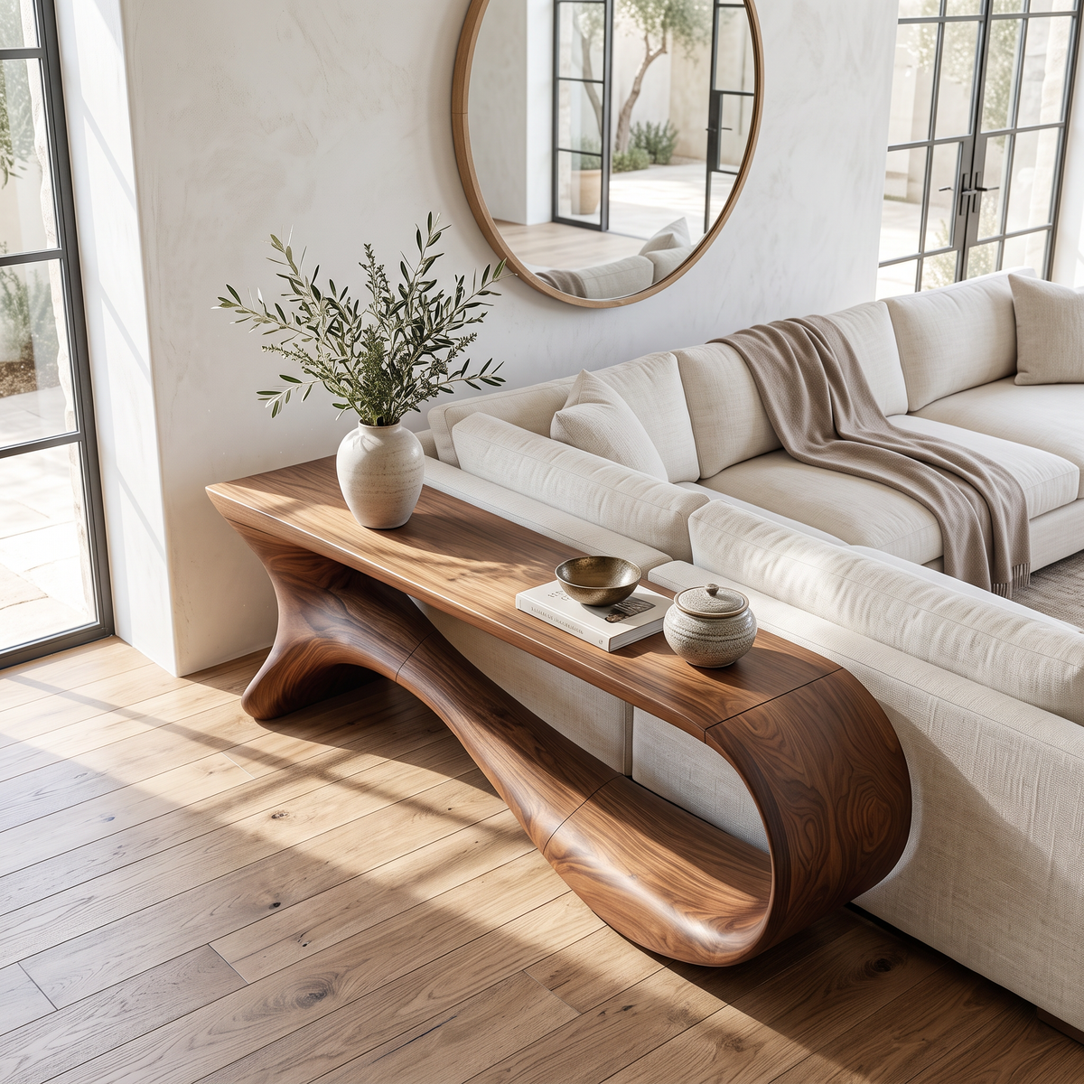 Mid-Century Curved Solid Wood Console Table for Hallways - view 2