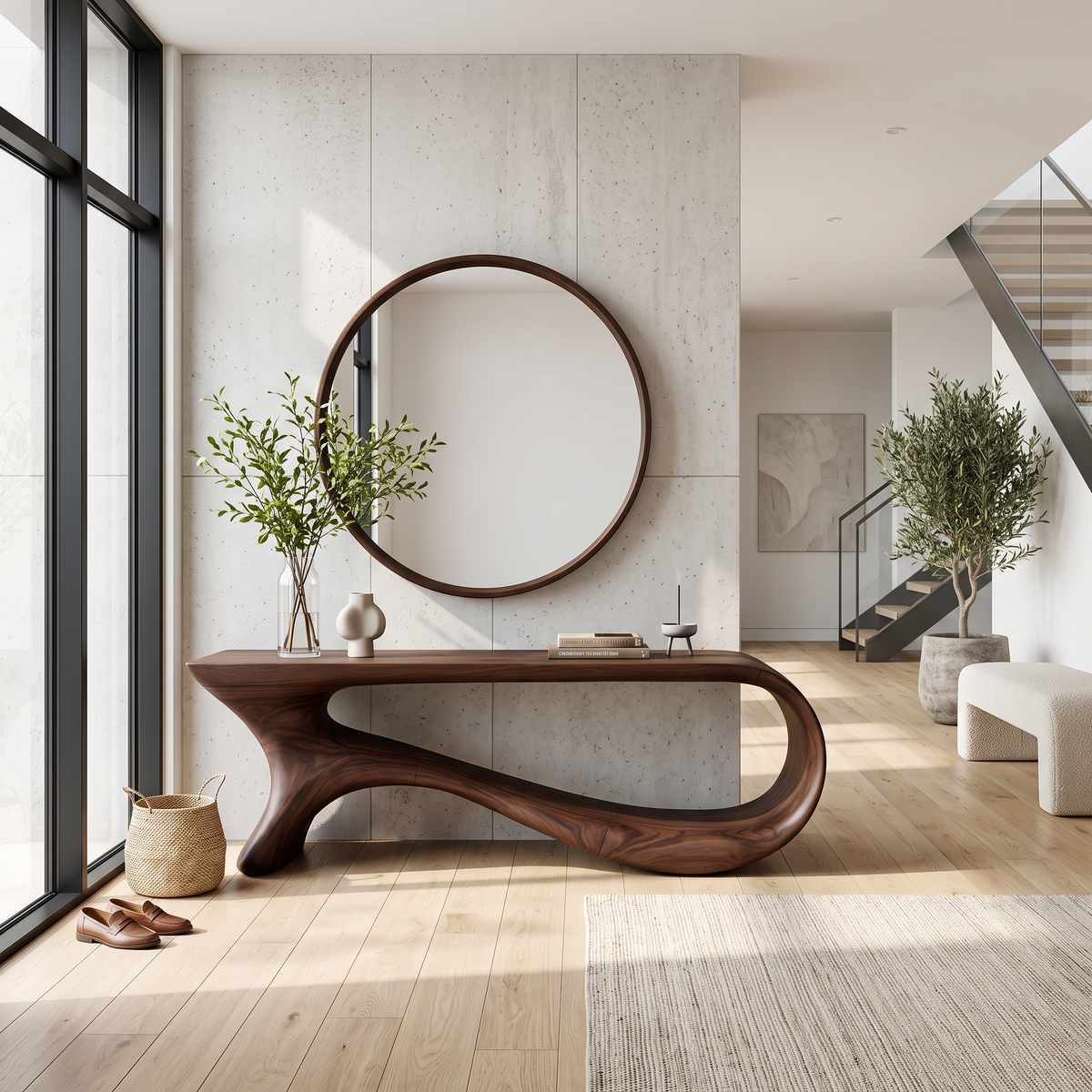Mid-Century Curved Solid Wood Console Table for Hallways - view 3