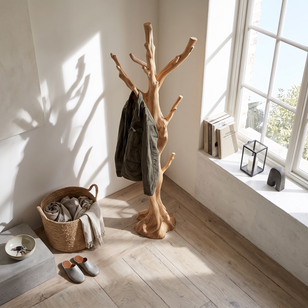 Rustic Driftwood Branch Tree Coat Rack with Optional Support Base - view 3