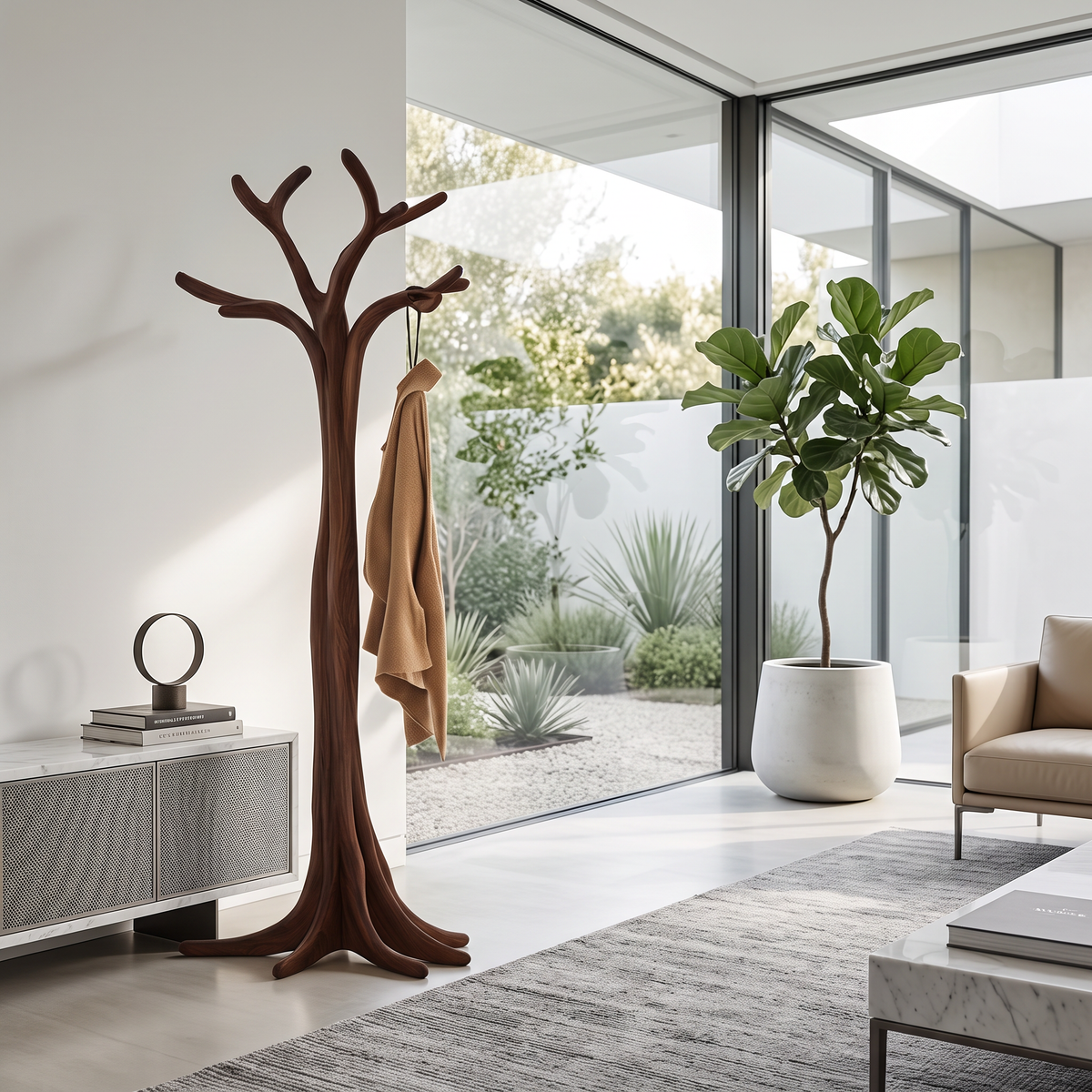 Rustic Solid Wood Tree Branch Coat Rack with Tripod Base - view 7