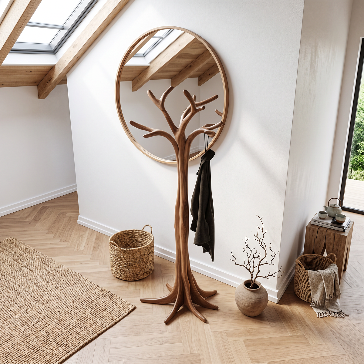 Rustic Solid Wood Tree Branch Coat Rack with Tripod Base - view 2