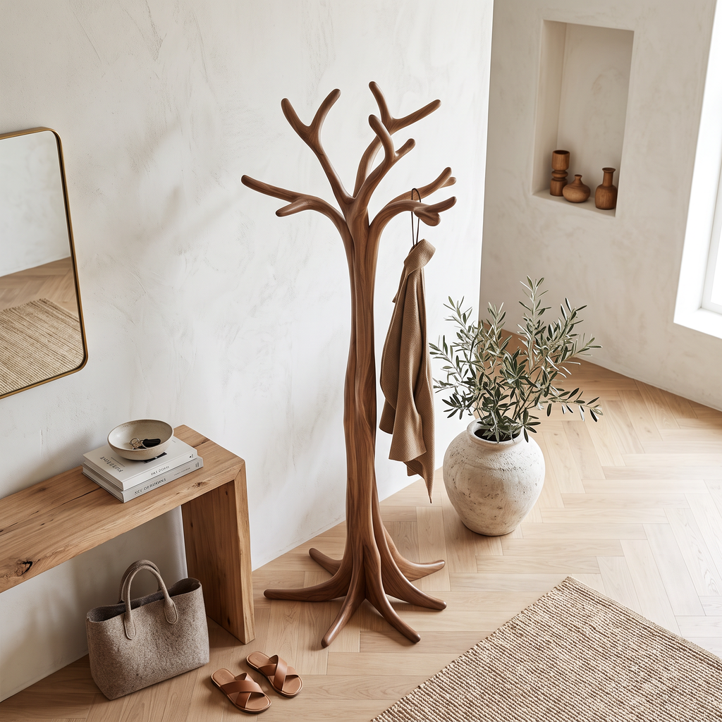 Rustic Solid Wood Tree Branch Coat Rack with Tripod Base - view 3