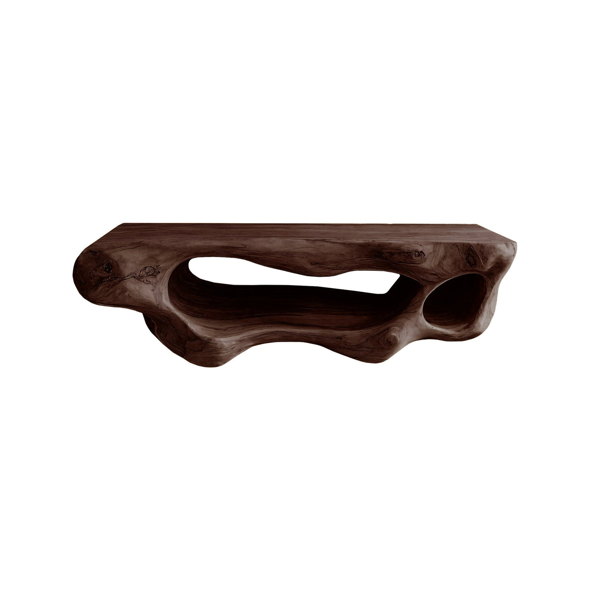 Sculpted Solid Wood Floating Vanity with Open Storage Cavities in Dark Walnut finish