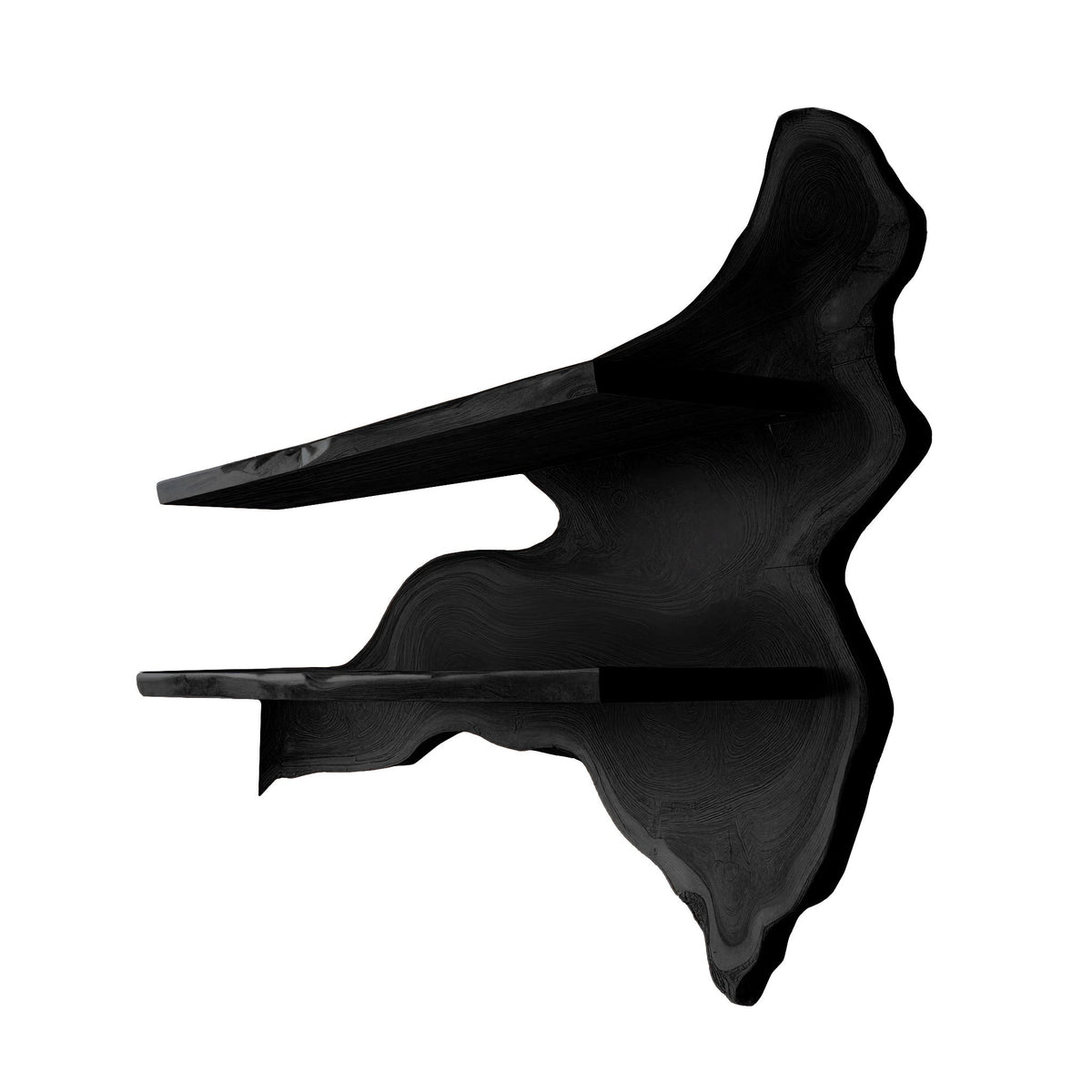 Live Edge Solid Wood Floating Wine Shelf with Sculpted Back Panel in Black finish