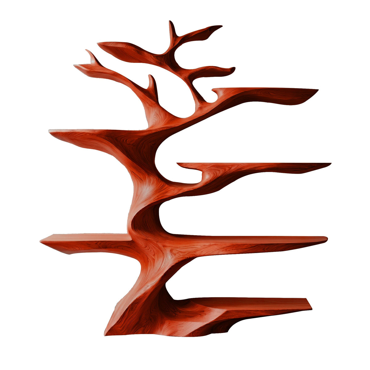 Sculptural Solid Hardwood Tree Wine Rack with Ambient Lighting in Mahogany finish