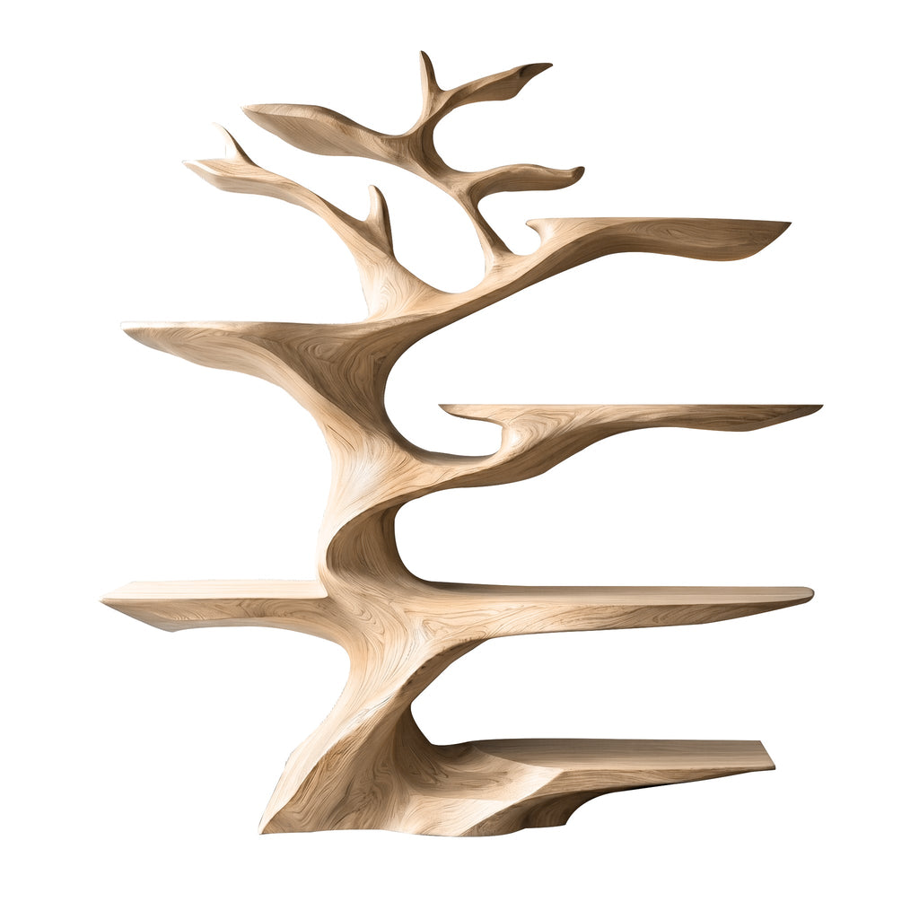 Sculptural Solid Hardwood Tree Wine Rack with Ambient Lighting in Natural Oak finish