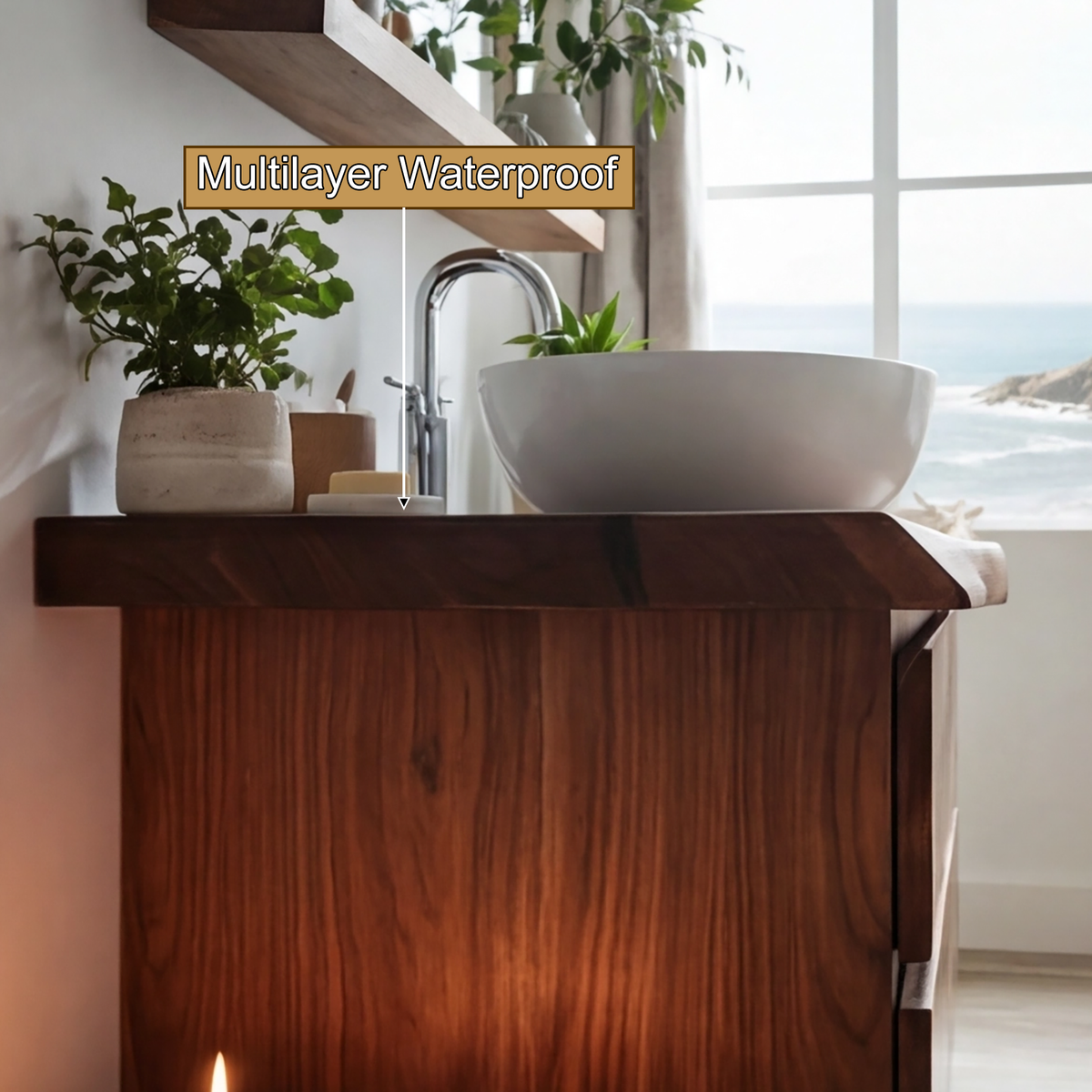 Solid Wood Freestanding Bathroom Vanity with Handle-Less Drawers - view 4