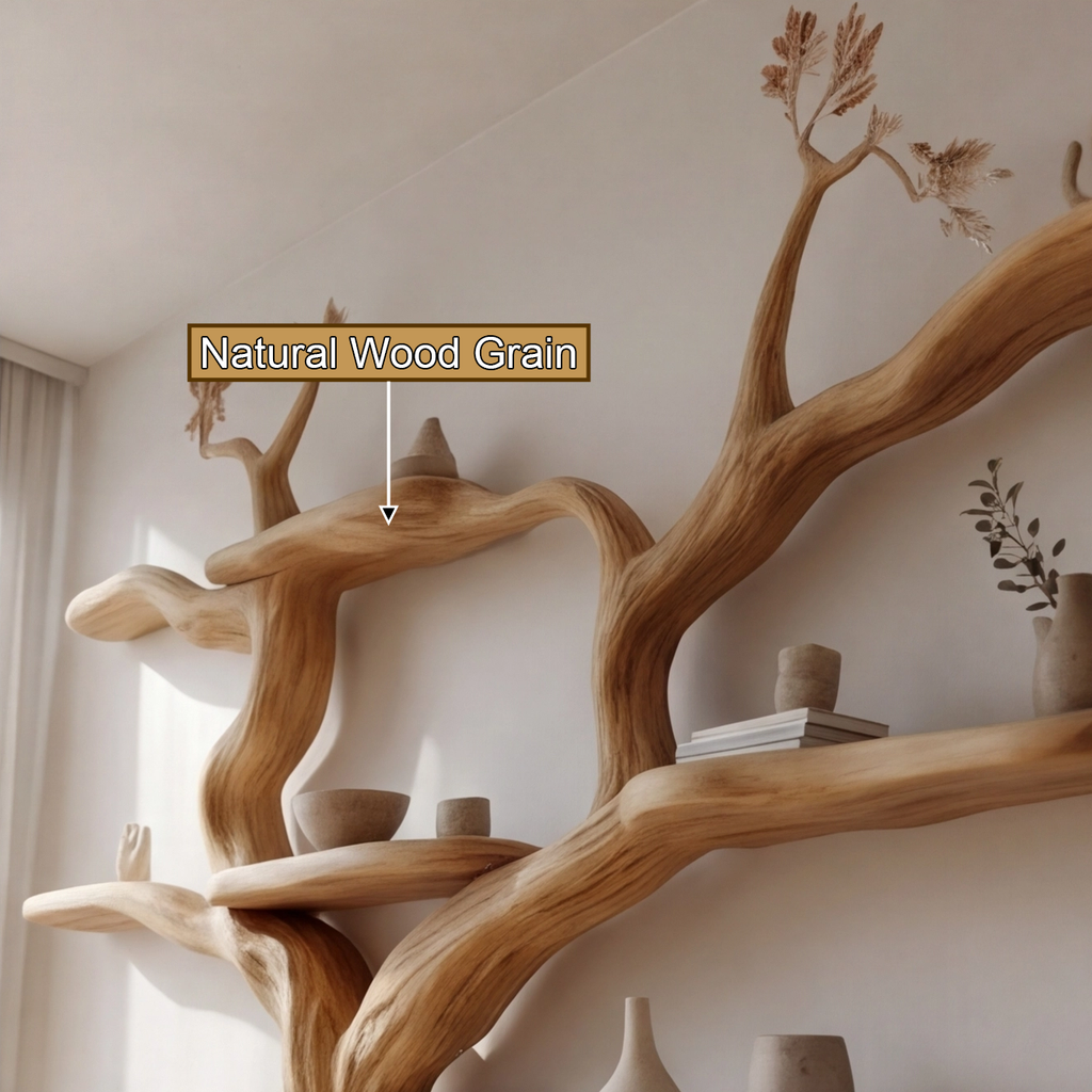 Sculpted Solid Wood Tree Bookshelf with Wall-Spanning Branch Shelves - view 5