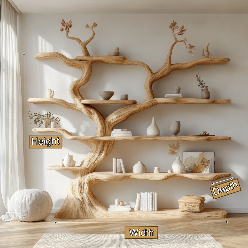 Sculpted Solid Wood Tree Bookshelf with Wall-Spanning Branch Shelves - view 2
