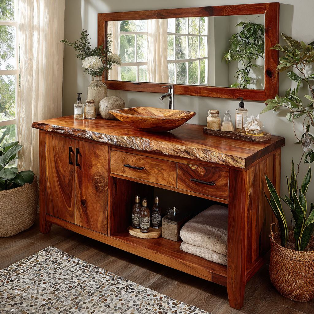 Live Edge Solid Hardwood Freestanding Bathroom Vanity with Cabinet