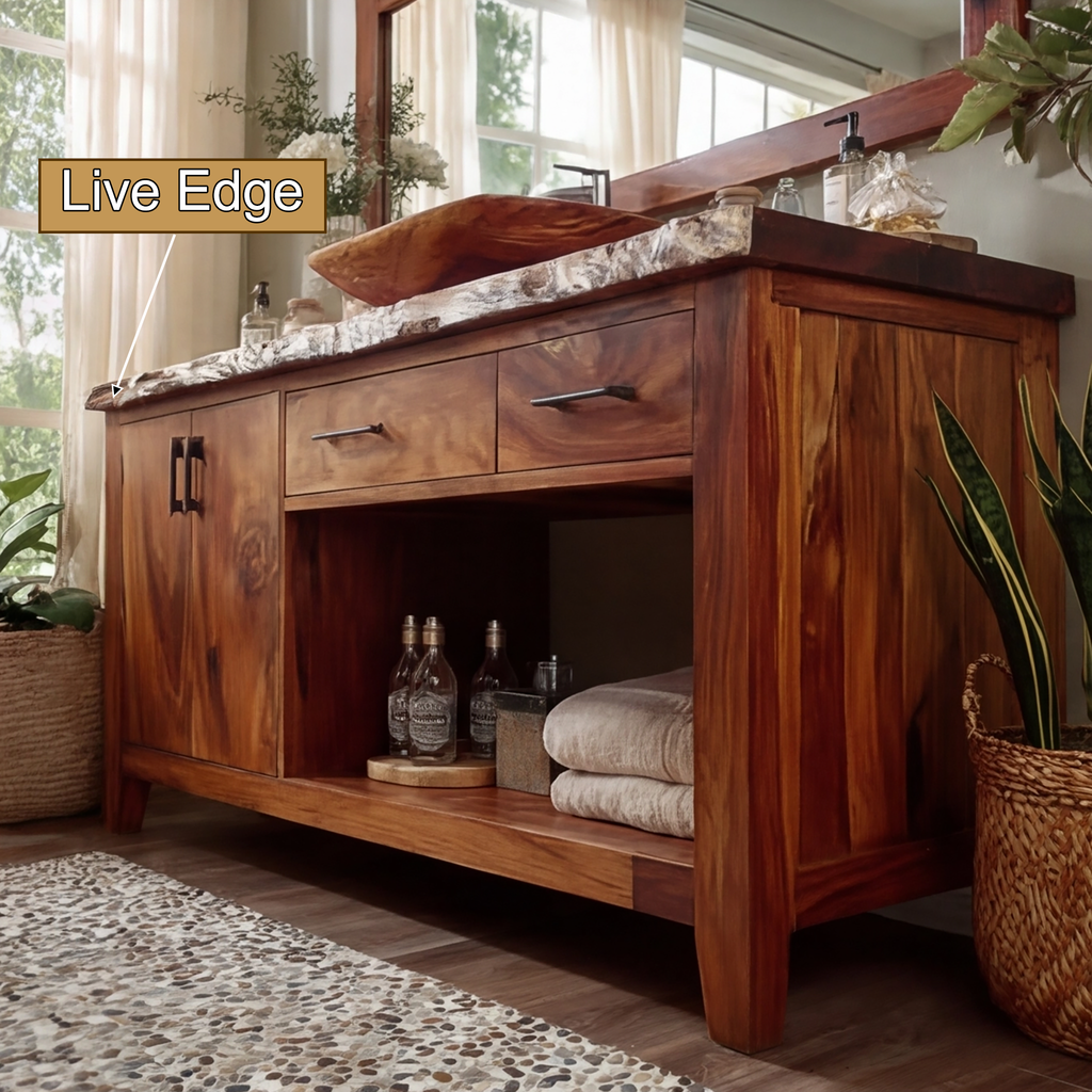 Live Edge Solid Hardwood Freestanding Bathroom Vanity with Cabinet - view 3