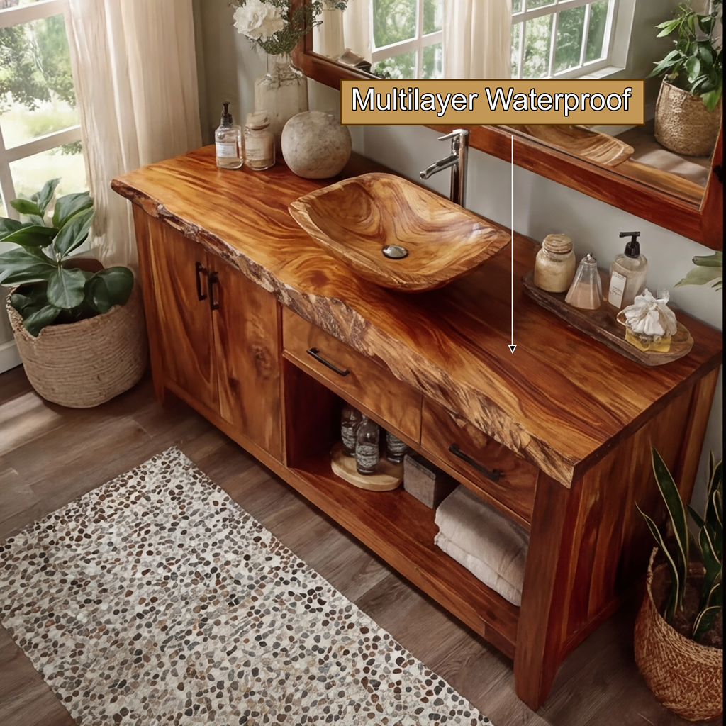 Live Edge Solid Hardwood Freestanding Bathroom Vanity with Cabinet - view 4
