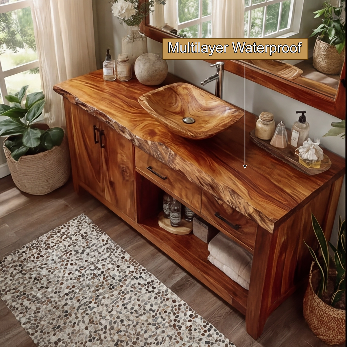 Live Edge Solid Hardwood Freestanding Bathroom Vanity with Cabinet - view 4