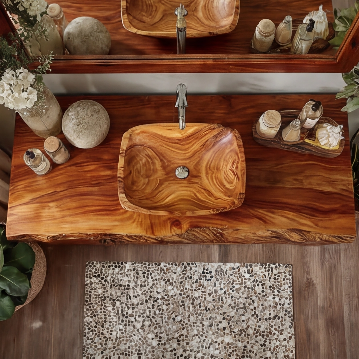 Live Edge Solid Hardwood Freestanding Bathroom Vanity with Cabinet - view 2