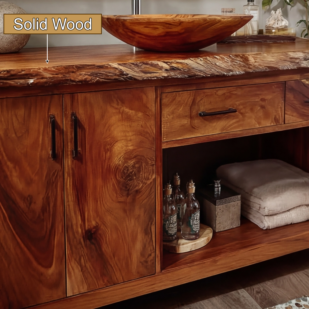 Live Edge Solid Hardwood Freestanding Bathroom Vanity with Cabinet - view 5