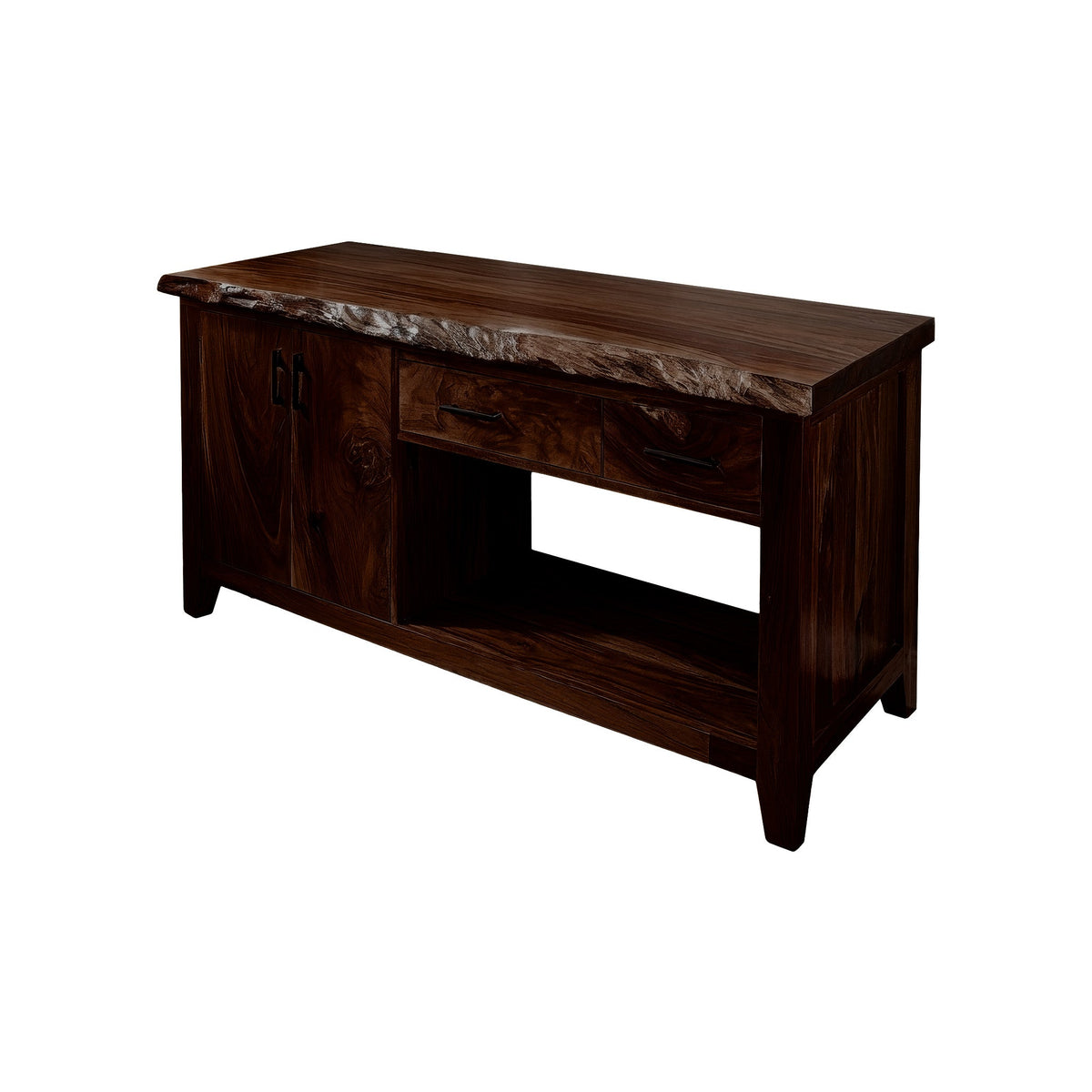 Live Edge Solid Hardwood Freestanding Bathroom Vanity with Cabinet in Dark Walnut finish