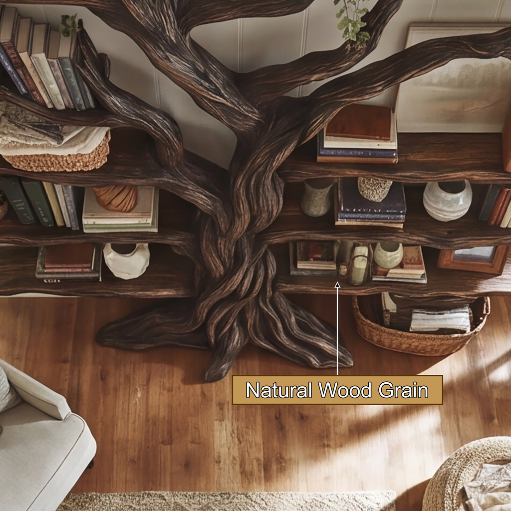 Ancient Tree Solid Hardwood Bookshelf with Bark-Carved Trunk - view 11