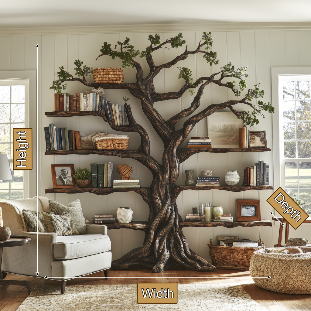 Ancient Tree Solid Hardwood Bookshelf with Bark-Carved Trunk - view 9