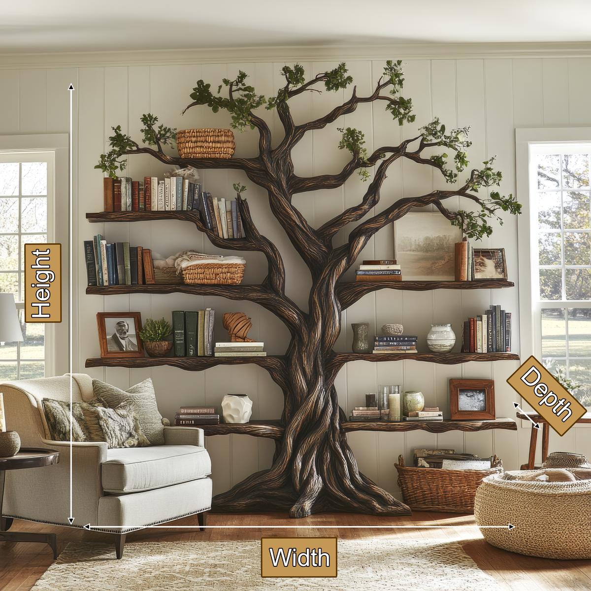 Ancient Tree Solid Hardwood Bookshelf with Bark-Carved Trunk - view 9