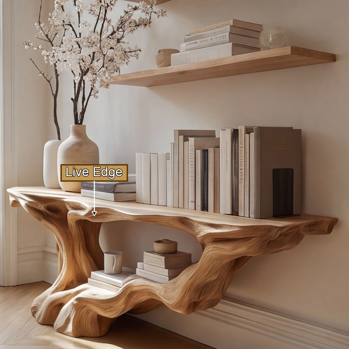 Solid Wood Console Table with Root-Inspired Sculpted Open Base - view 10