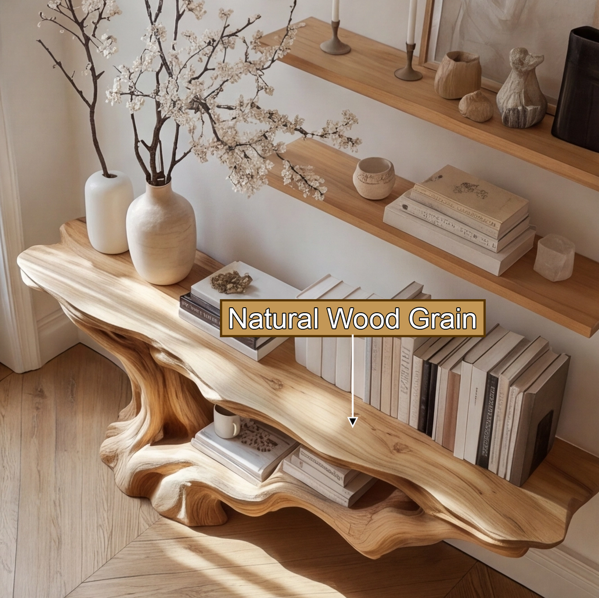 Solid Wood Console Table with Root-Inspired Sculpted Open Base - view 11