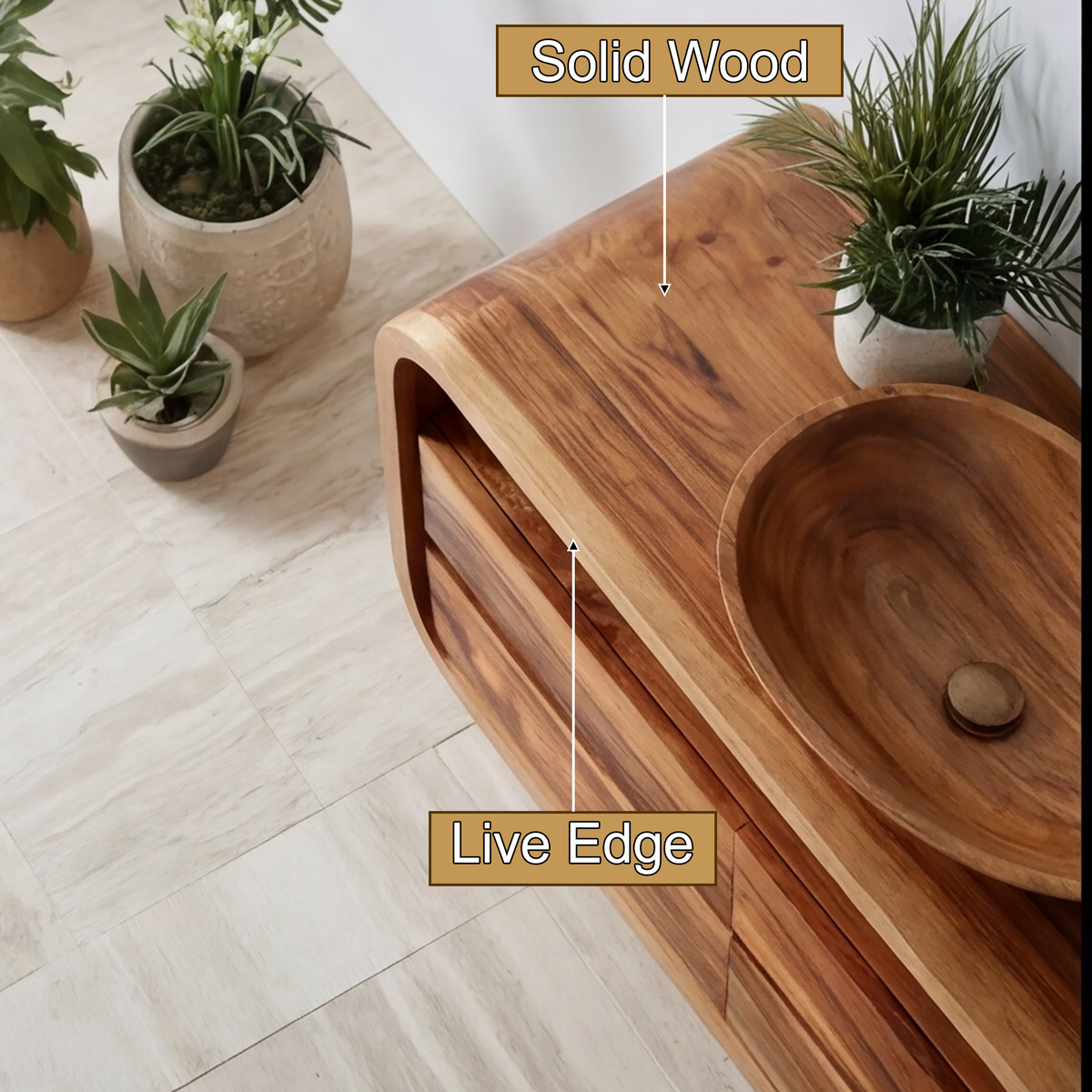 Sculpted Solid Wood Floating Bathroom Vanity with Rounded Edges - view 3