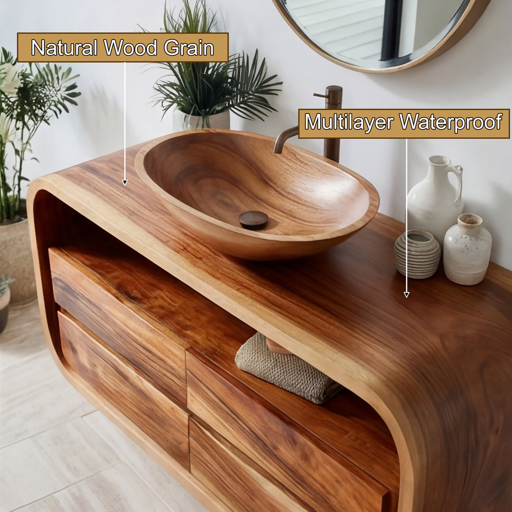 Sculpted Solid Wood Floating Bathroom Vanity with Rounded Edges - view 4