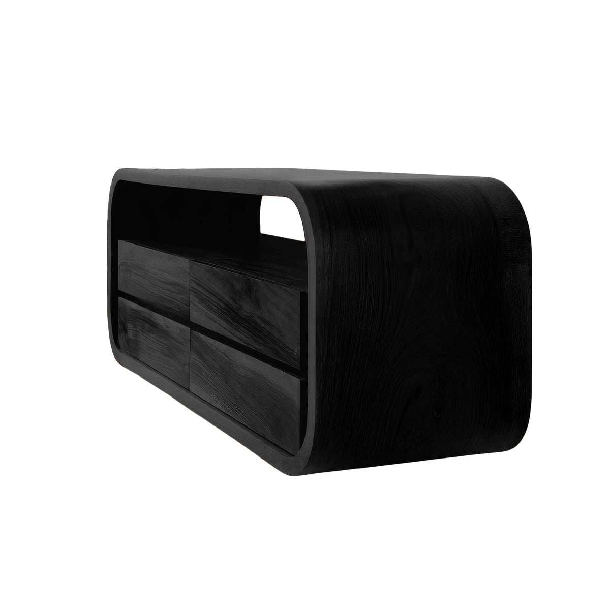 Sculpted Solid Wood Floating Bathroom Vanity with Rounded Edges in Black finish