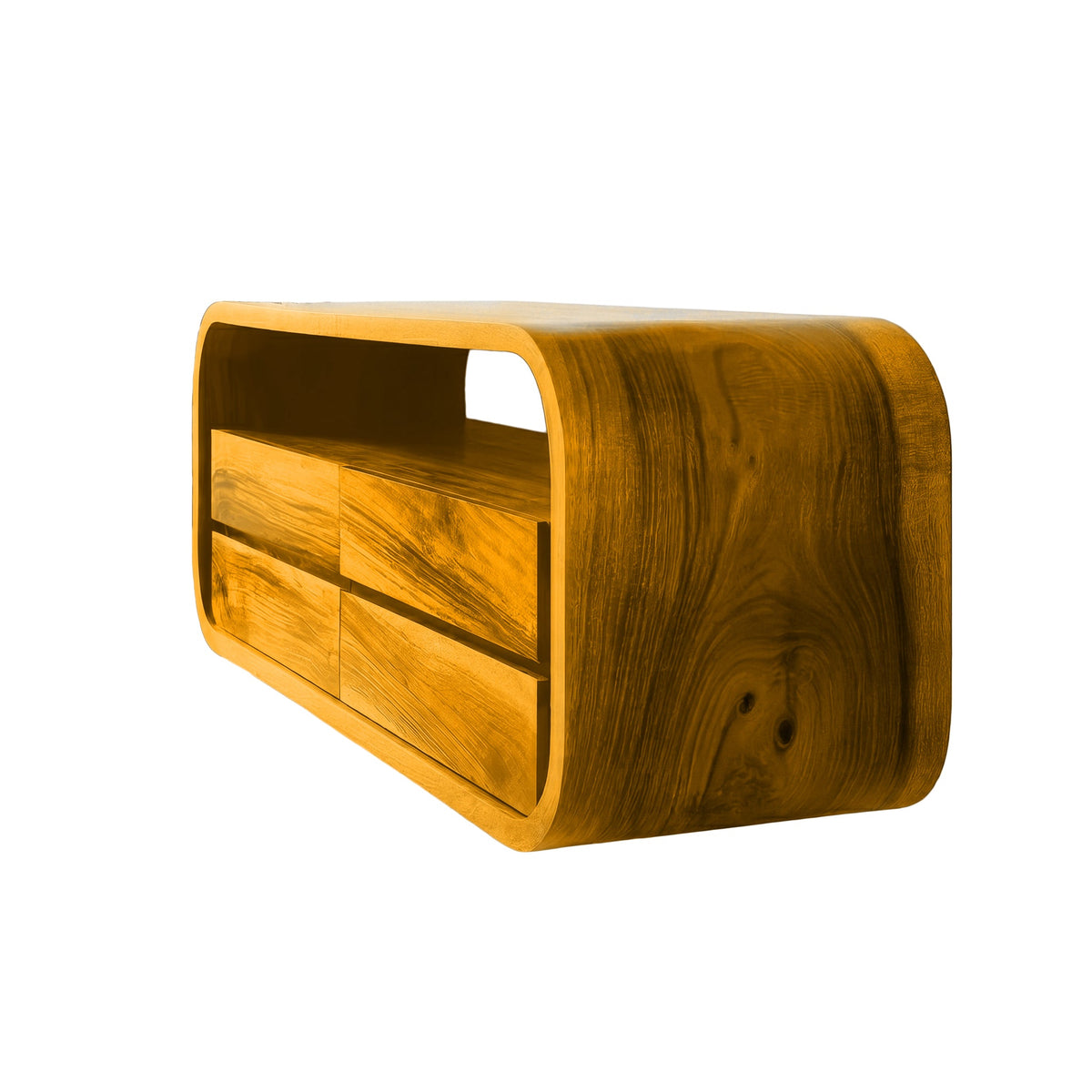 Sculpted Solid Wood Floating Bathroom Vanity with Rounded Edges in Teak finish