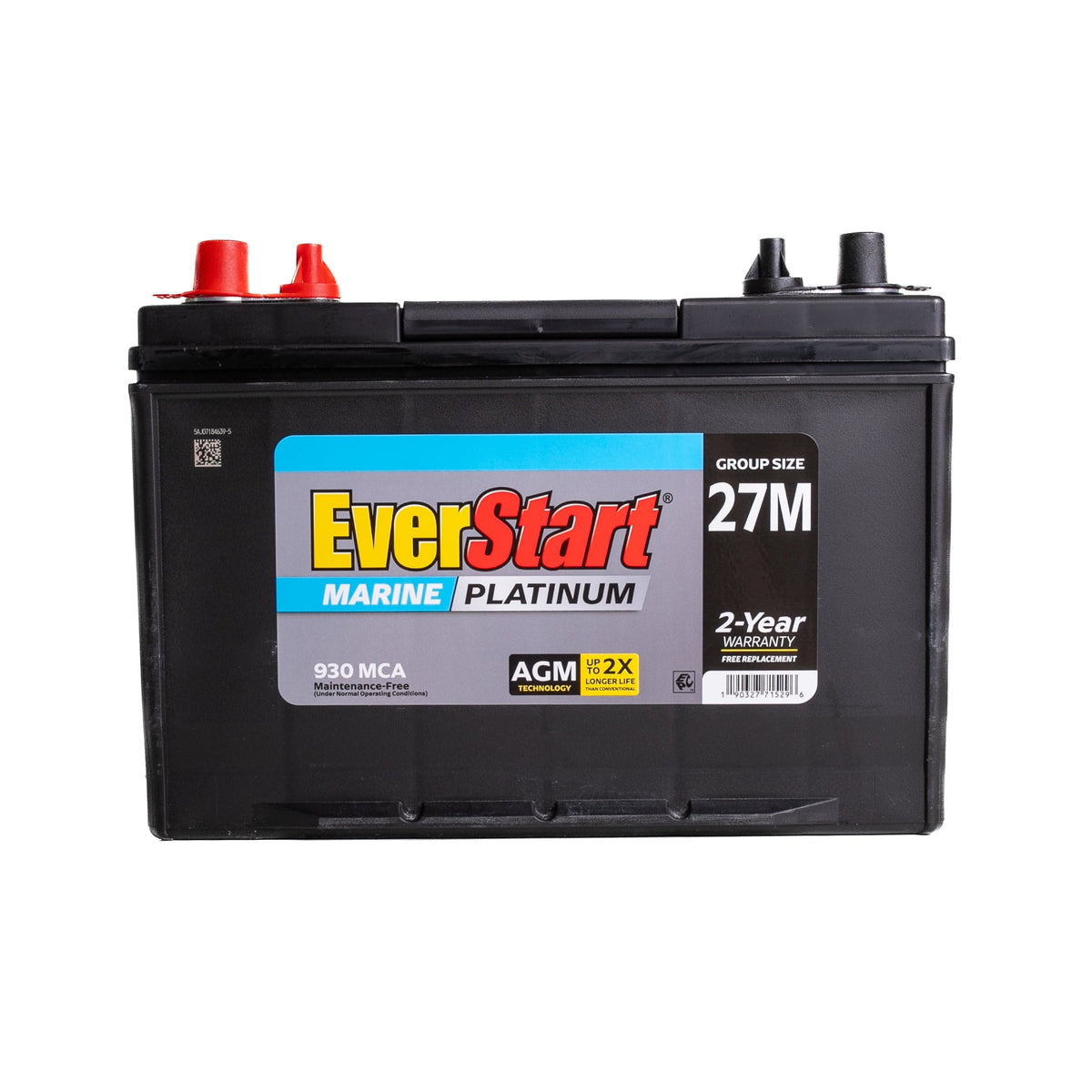 EverStart Platinum AGM Marine Deep Cycle Battery, Group 27M, 930 MCA, 175 RC, 12V