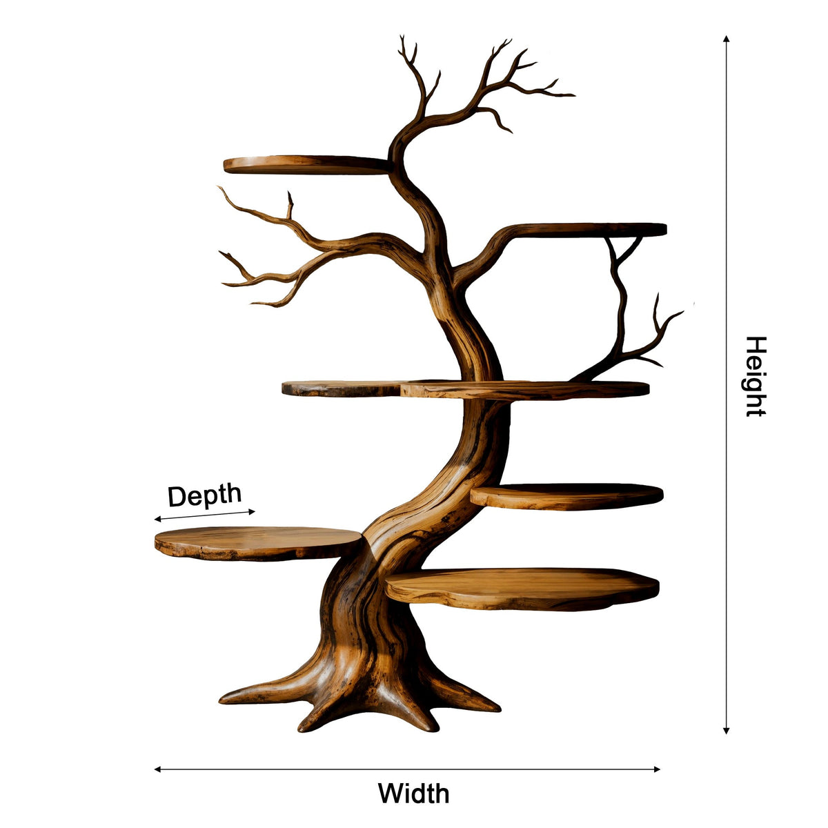 Sculpted Solid Timber Tree Bookshelf with Asymmetrical Shelves - view 8