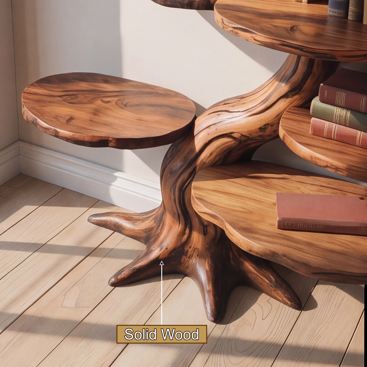 Sculpted Solid Timber Tree Bookshelf with Asymmetrical Shelves - view 7