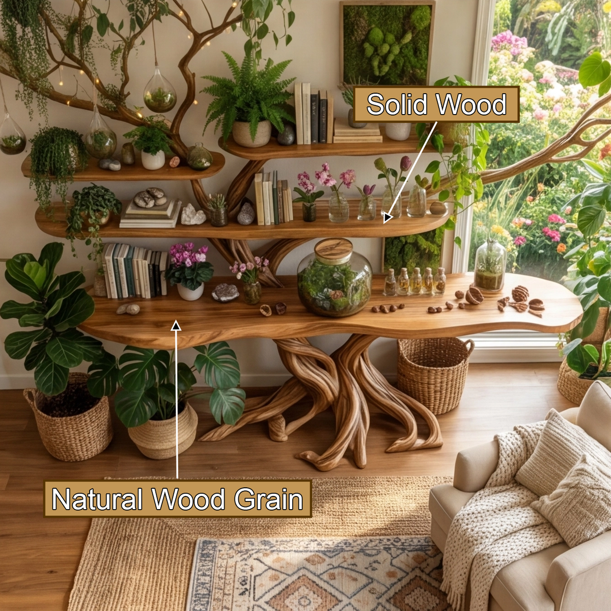 Branching Tree Solid Wood Console Table with Multi-Tier Shelves - view 3