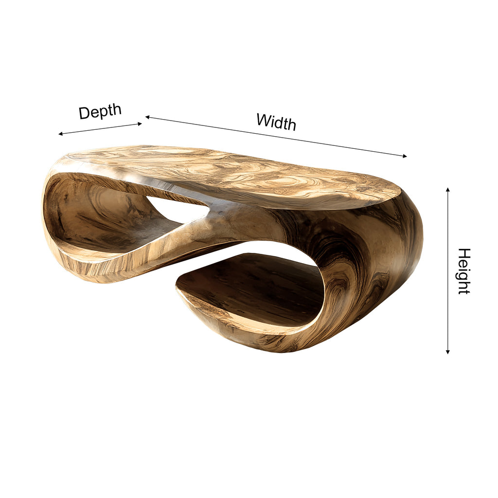 Looping Sculpted Solid Hardwood Coffee Table with Lower Shelf - view 10